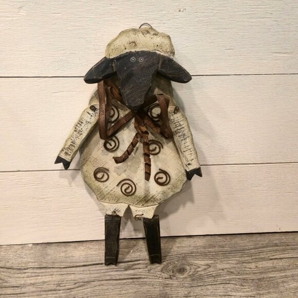 Vintage Folk Art Sheep wall hanger Door decor Rusty Primitive Lamb Handmade wood - Picture 2 of 11